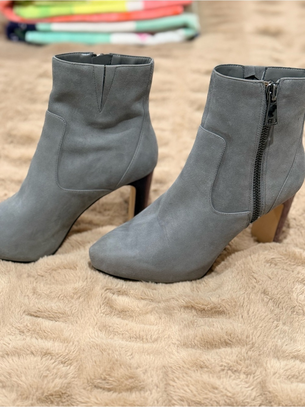 White House Black Market Gray Suede Ankle Boots